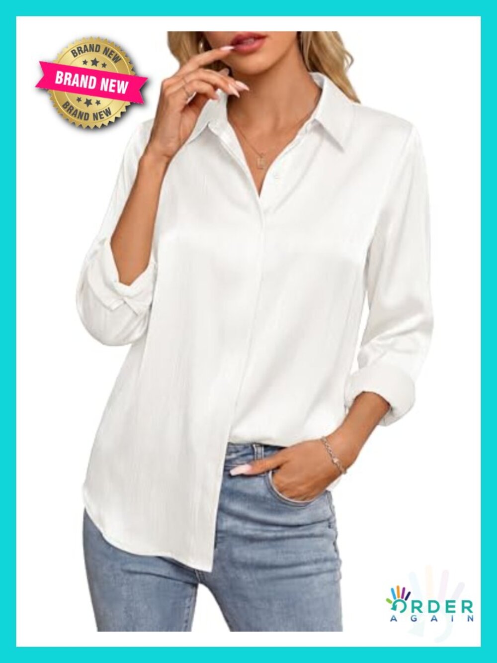 Silky Satin Button Down Shirt Long Sleeve Work Blouse